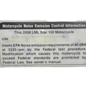 Decal, Noise Emissions; Stella 2007 +